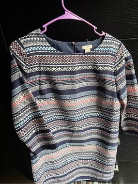 J. Crew Navy Patterned Boatneck Women's dress NWOT